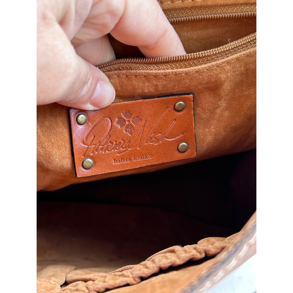 Patricia Nash Tan Hand Tooled Leather Satchel Crossbody bag with Floral Design - Picture 6 of 10